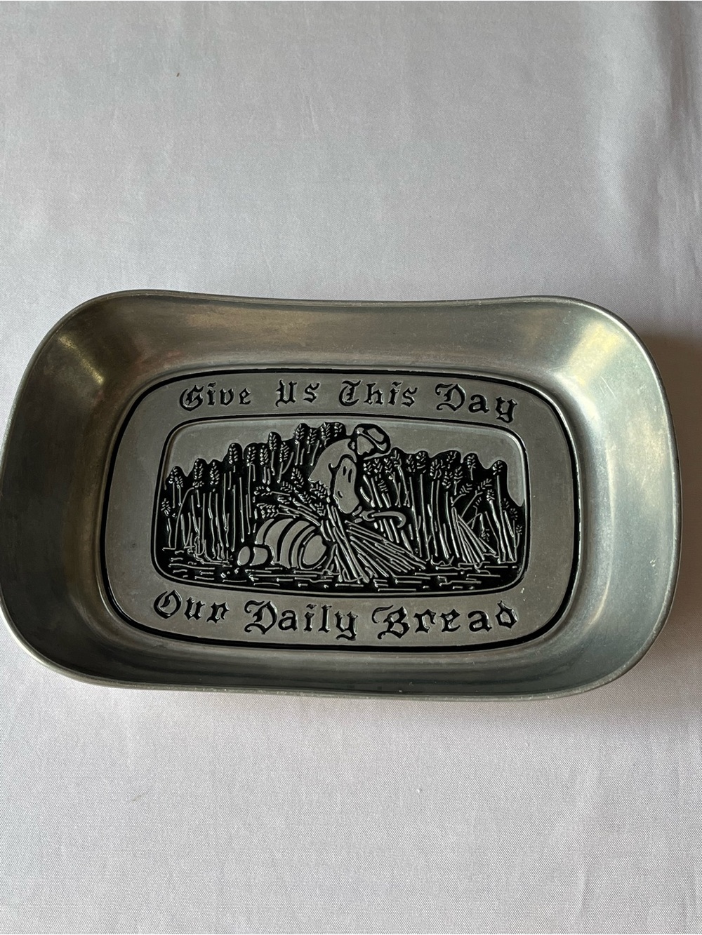 Vintage Wilton Armetale "Give Us This Day Our Daily Bread" Metal Bread Tray